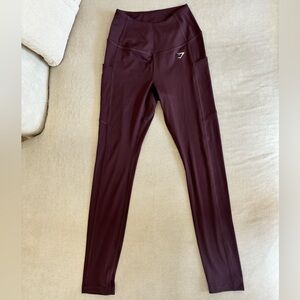 Gymshark High-Waist Burgundy Leggings with Side Pockets